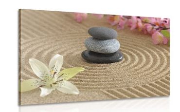CANVAS PRINT ZEN GARDEN AND STONES IN THE SAND - PICTURES FENG SHUI - PICTURES