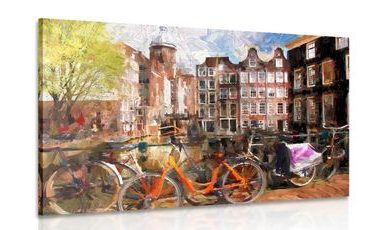 CANVAS PRINT SKETCHED AMSTERDAM - VINTAGE AND RETRO PICTURES - PICTURES