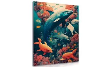 CANVAS PRINT OF SURREALISTIC DOLPHINS - PICTURES UNDERWATER WORLD - PICTURES