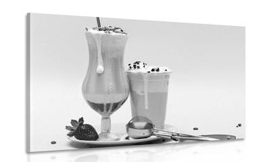 CANVAS PRINT MILKSHAKE IN BLACK AND WHITE - BLACK AND WHITE PICTURES - PICTURES