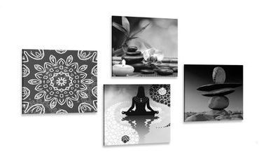 CANVAS PRINT SET FENG SHUI HARMONY IN BLACK AND WHITE - SET OF PICTURES - PICTURES