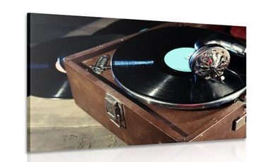 CANVAS PRINT RECORD PLAYER WITH A VINYL RECORD - VINTAGE AND RETRO PICTURES - PICTURES