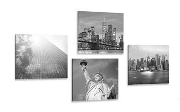 CANVAS PRINT SET BLACK AND WHITE NEW YORK - SET OF PICTURES - PICTURES