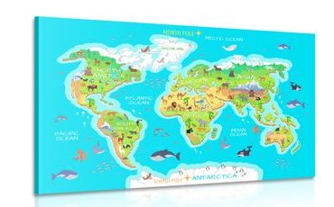 CANVAS PRINT GEOGRAPHICAL MAP OF THE WORLD FOR CHILDREN - CHILDRENS PICTURES - PICTURES