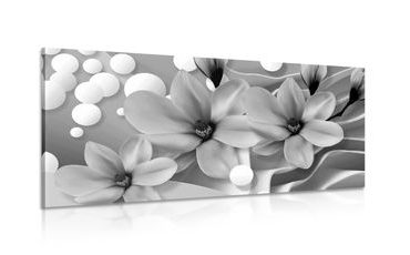 CANVAS PRINT BLACK AND WHITE MAGNOLIA ON AN ABSTRACT BACKGROUND - BLACK AND WHITE PICTURES - PICTURES