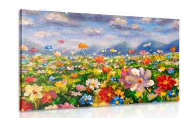 CANVAS PRINT OIL PAINTING WILD FLOWERS - PICTURES FLOWERS - PICTURES