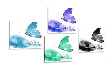 CANVAS PRINT SET COLORFUL BUTTERFLIES - SET OF PICTURES - PICTURES