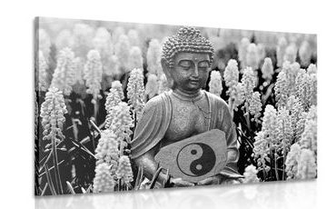 CANVAS PRINT YIN AND YANG BUDDHA IN BLACK AND WHITE - BLACK AND WHITE PICTURES - PICTURES