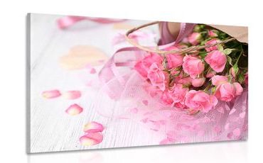 CANVAS PRINT BOUQUET OF PINK ROSES - STILL LIFE PICTURES - PICTURES