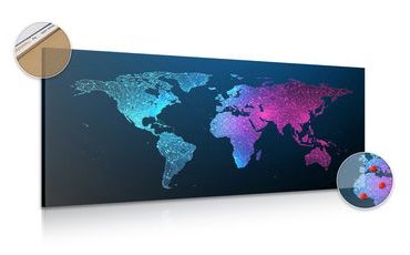 DECORATIVE PINBOARD NIGHT MAP OF THE WORLD - PICTURES ON CORK - PICTURES
