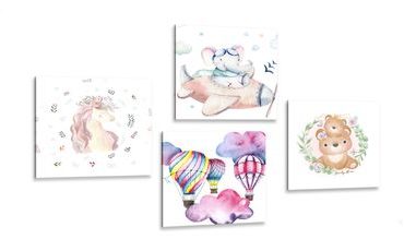 CANVAS PRINT SET FOR CHILDREN IN SOFT COLORS - SET OF PICTURES - PICTURES