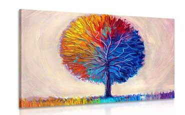 CANVAS PRINT COLORFUL WATERCOLOR TREE - PICTURES OF NATURE AND LANDSCAPE - PICTURES