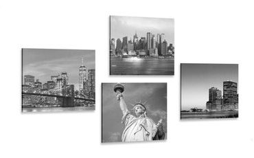 CANVAS PRINT SET NEW YORK CITY IN BLACK AND WHITE - SET OF PICTURES - PICTURES