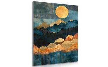 CANVAS PRINT ABSTRACT BLUE-GOLD NATURE - PICTURES MOUNTAINS - PICTURES