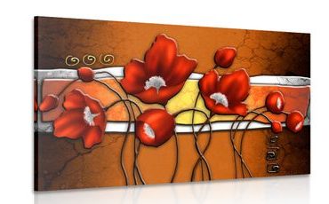 CANVAS PRINT RED POPPIES AND POPPY HEADS - ABSTRACT PICTURES - PICTURES