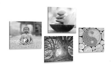 CANVAS PRINT SET IN BLACK AND WHITE FENG SHUI STYLE - SET OF PICTURES - PICTURES