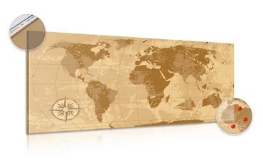 DECORATIVE PINBOARD RUSTIC WORLD MAP - PICTURES ON CORK - PICTURES