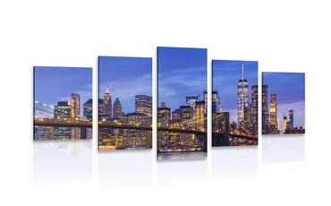 5-PIECE CANVAS PRINT ENCHANTING BROOKLYN BRIDGE - PICTURES OF CITIES - PICTURES