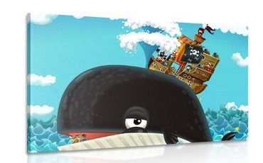 CANVAS PRINT PIRATE SHIP ON A WHALE - CHILDRENS PICTURES - PICTURES