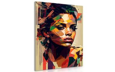 CANVAS PRINT WOMAN'S CHARM IN A PATCHWORK DESIGN - PICTURES OF WOMEN - PICTURES