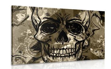 CANVAS PRINT SKULL IN SEPIA DESIGN - BLACK AND WHITE PICTURES - PICTURES