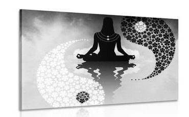 CANVAS PRINT YIN AND YANG YOGA IN BLACK AND WHITE - BLACK AND WHITE PICTURES - PICTURES