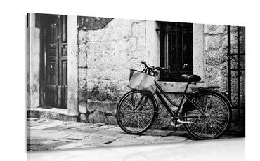 CANVAS PRINT RETRO BICYCLE IN BLACK AND WHITE - BLACK AND WHITE PICTURES - PICTURES