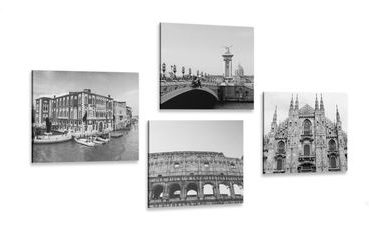 CANVAS PRINT SET HISTORIC CITIES IN BLACK AND WHITE - SET OF PICTURES - PICTURES