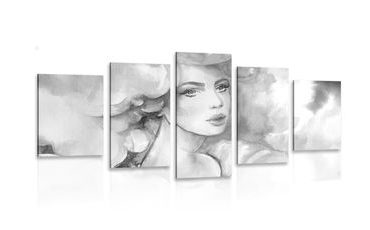 5-PIECE CANVAS PRINT WOMAN'S CHARM IN BLACK AND WHITE - BLACK AND WHITE PICTURES - PICTURES