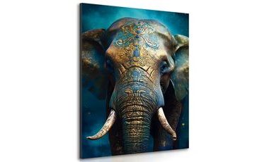 CANVAS PRINT BLUE-GOLD ELEPHANT - PICTURES LORDS OF THE ANIMAL KINGDOM - PICTURES