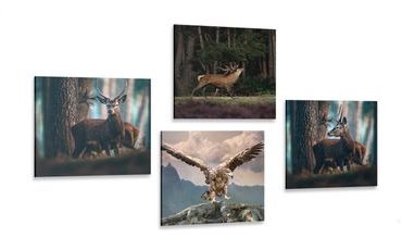 CANVAS PRINT SET BEAUTY OF FOREST ANIMALS - SET OF PICTURES - PICTURES