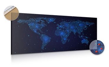 DECORATIVE PINBOARD WORLD MAP WITH NIGHT SKY - PICTURES ON CORK - PICTURES
