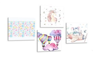 CANVAS PRINT SET FOR CHILDREN IN PASTEL COLORS - SET OF PICTURES - PICTURES