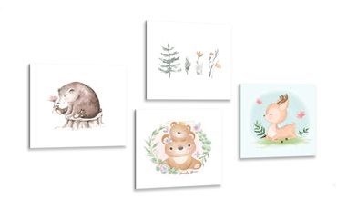 CANVAS PRINT SET ANIMALS IN SOFT COLORS - SET OF PICTURES - PICTURES