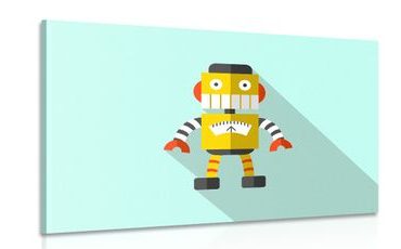 CANVAS PRINT YELLOW ROBOT ON A BLUE BACKGROUND - CHILDRENS PICTURES - PICTURES