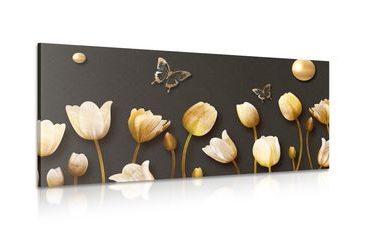 CANVAS PRINT OF TULIPS WITH A GOLD THEME - PICTURES FLOWERS - PICTURES