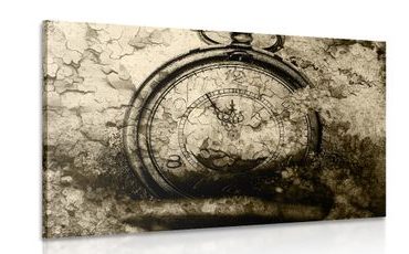 CANVAS PRINT ANTIQUE CLOCK IN SEPIA - BLACK AND WHITE PICTURES - PICTURES