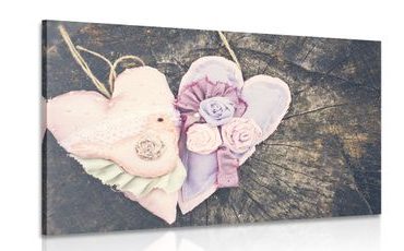 CANVAS PRINT HANDMADE HEART ON A STUMP - VINTAGE AND RETRO PICTURES - PICTURES