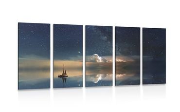 5-PIECE CANVAS PRINT BOAT AT SEA - PICTURES OF NATURE AND LANDSCAPE - PICTURES