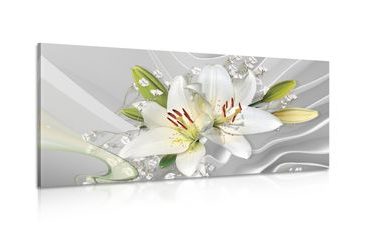 CANVAS PRINT WHITE LILY ON AN INTERESTING BACKGROUND - PICTURES FLOWERS - PICTURES