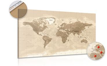 DECORATIVE PINBOARD BEAUTIFUL VINTAGE MAP OF THE WORLD - PICTURES ON CORK - PICTURES