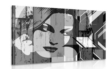 CANVAS PRINT PORTRAIT OF A WOMAN IN BLACK AND WHITE - BLACK AND WHITE PICTURES - PICTURES