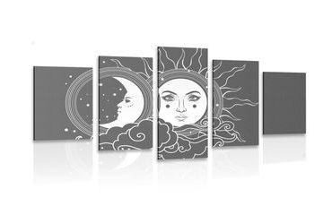 5-PIECE CANVAS PRINT BLACK AND WHITE HARMONY OF THE SUN AND THE MOON - BLACK AND WHITE PICTURES - PICTURES