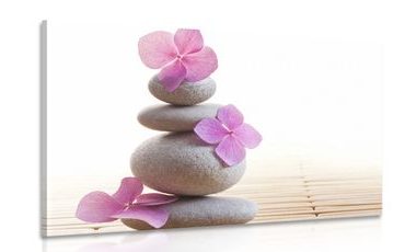 CANVAS PRINT BALANCE OF STONES AND PINK ORIENTAL FLOWERS - PICTURES FENG SHUI - PICTURES