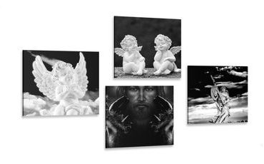 CANVAS PRINT SET HEAVENLY JOY IN BLACK AND WHITE - SET OF PICTURES - PICTURES