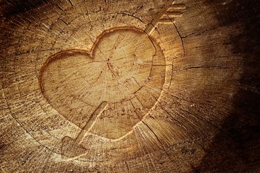 obraz so zamilovaným motívom srdce vyrezané do dreva