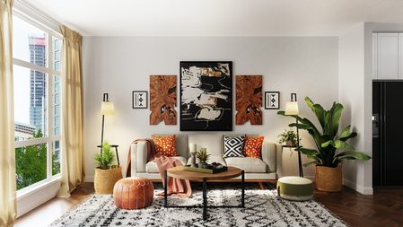 eklektický štýl bývania - obývačka 
