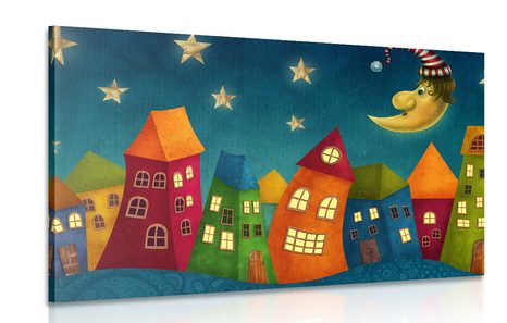 CANVAS PRINT CRESCENT MOON OVER THE CITY - CHILDRENS PICTURES - PICTURES