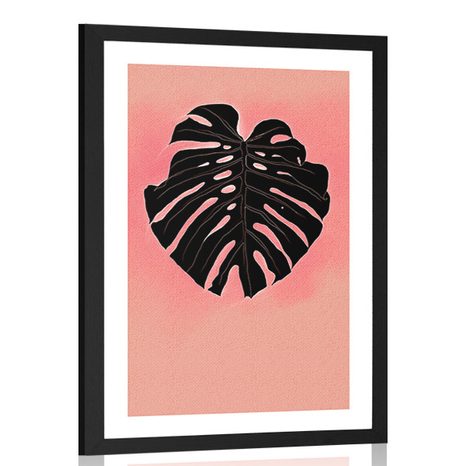 POSTER WITH MOUNT BLACK MONSTERA LEAF - MOTIFS FROM OUR WORKSHOP - POSTERS