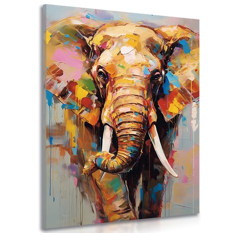 CANVAS PRINT A STYLISH ELEPHANT WITH AN IMITATION OF A PAINTING - PICTURES ELEPHANTS - PICTURES